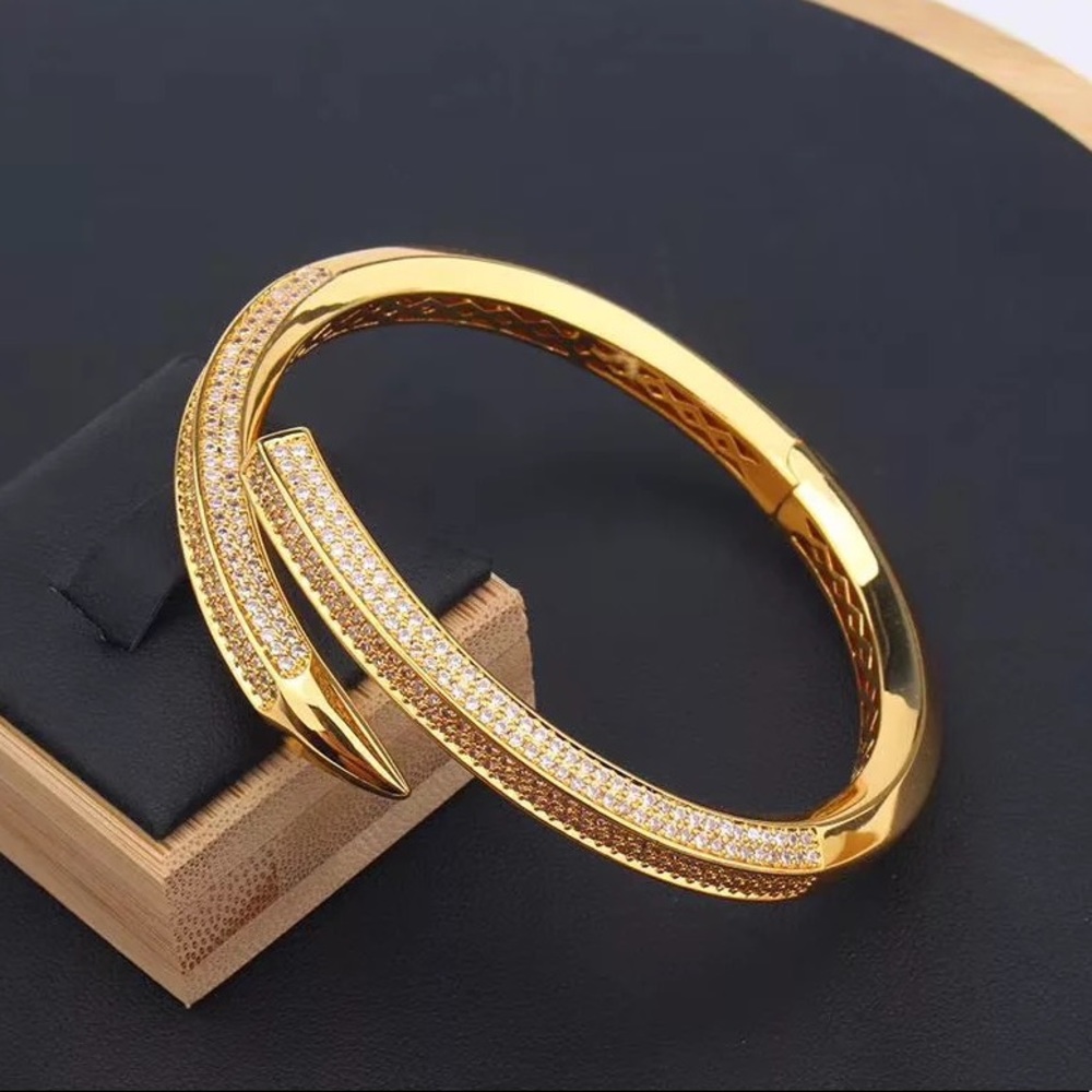 Gold Pave Nail Bangle - Picture 5 of 12